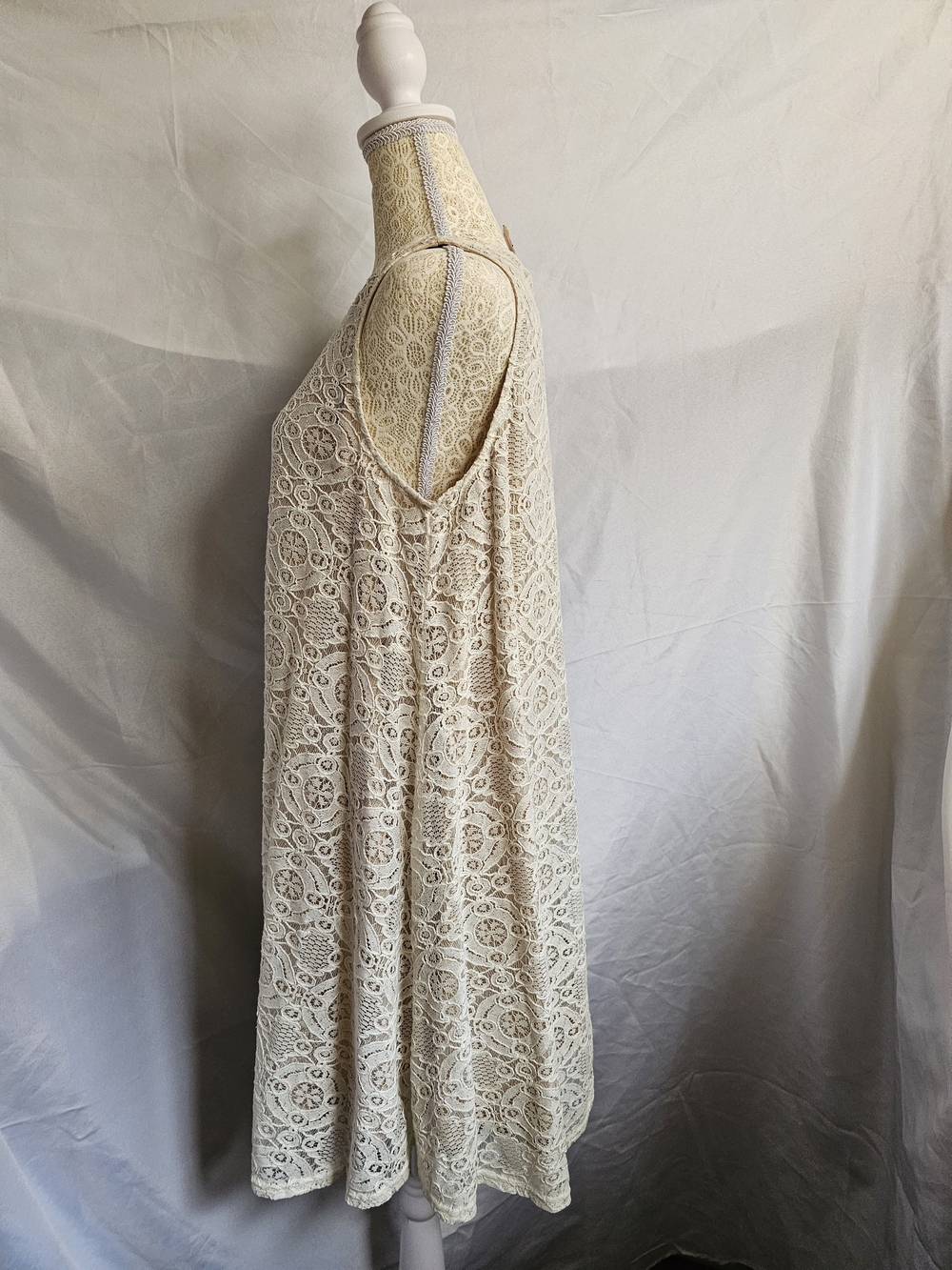 Sharagano Sleeveless Cream Lace Mini Swing Dress - Picture 2 of 5